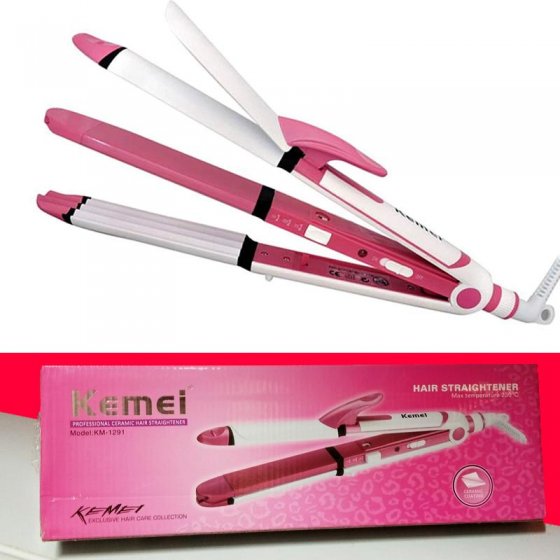 Kemei KM 1291 Ceramic Professional 3 in 1 Electric Hair Straightener Curler Styler and Crimper 