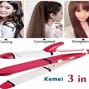 Kemei KM 1291 Ceramic Professional 3 in 1 Electric Hair Straightener Curler Styler and Crimper 